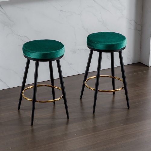 counter swing stool velvet Green color, barstools Set of 2