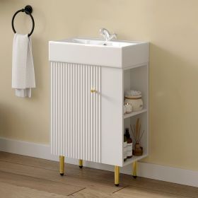 21.6" Open-shelving Bathroom Vanity with Ceramic Sink, Cloakroom Open Shelf Storage Cabinet