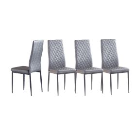 White modern minimalist dining chair fireproof leather sprayed metal pipe diamond grid pattern restaurant home conference chair set of 6