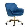 360Â° Dark Blue Velvet Swivel Chair With High Back, Adjustable Working Chair With Golden Color Base
