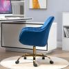 360Â° Dark Blue Velvet Swivel Chair With High Back, Adjustable Working Chair With Golden Color Base