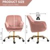 360Â° Pink Velvet Swivel Chair With High Back, Adjustable Working Chair With Golden Color Base