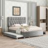 GRAY QUEEN SIZE TRUNDLE PULL OUT DRAWERS STORAGE UPHOLSTERED BED MODERN DESIGN NO BOX SPRING REQUIRED
