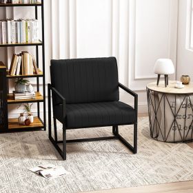 Modern Fashion PU Leather Feature Armchair with Metal Frame Extra-Thick Padded Backrest and Seat Cushion, for Living Room,Bedroom, Office, Studio, Bla