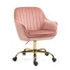 360Â° Pink Velvet Swivel Chair With High Back, Adjustable Working Chair With Golden Color Base