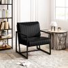 Modern Fashion PU Leather Feature Armchair with Metal Frame Extra-Thick Padded Backrest and Seat Cushion, for Living Room,Bedroom, Office, Studio, Bla