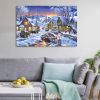 Framed Canvas Wall Art Decor Painting For Chrismas,Cosy Chrismas Village Scene Gift Painting For Chrismas Gift