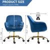 360Â° Dark Blue Velvet Swivel Chair With High Back, Adjustable Working Chair With Golden Color Base