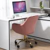 360Â° Pink Velvet Swivel Chair With High Back, Adjustable Working Chair With Golden Color Base