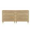 3-Drawers Rattan Storage Cabinet Rattan Drawer (Set of 2),for Bedroom,Living Room,Dining Room,Hallways,Oak