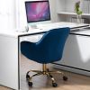 360Â° Dark Blue Velvet Swivel Chair With High Back, Adjustable Working Chair With Golden Color Base
