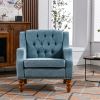 Blue Accent Chair, Living Room Chair, Footrest Chair Set with Vintage Brass Studs, Button Tufted Upholstered Armchair for Living Room