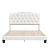 Upholstered Platform Bed with Saddle Curved Headboard and Diamond Tufted Details, Queen, Beige