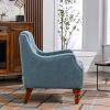 Blue Accent Chair, Living Room Chair, Footrest Chair Set with Vintage Brass Studs, Button Tufted Upholstered Armchair for Living Room
