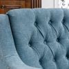 Blue Accent Chair, Living Room Chair, Footrest Chair Set with Vintage Brass Studs, Button Tufted Upholstered Armchair for Living Room